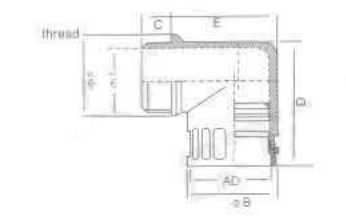 90-Degree Quick-Fit Conduit Connector dimensional drawing